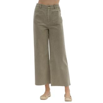 Olive Wide Leg Pants with Patch Pockets