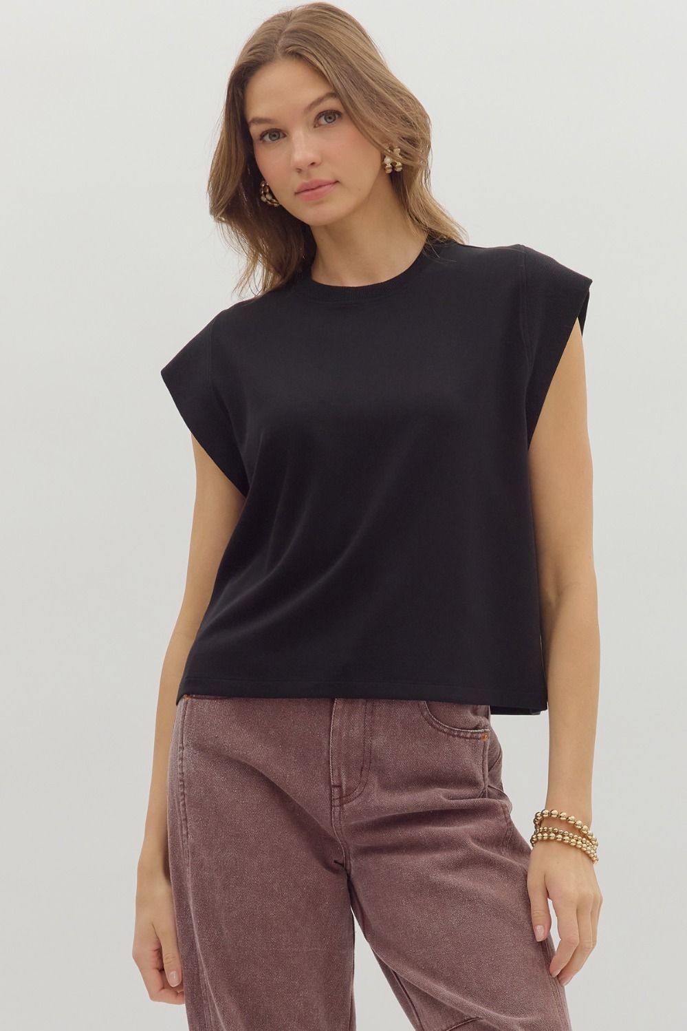 Black Round Neck Top