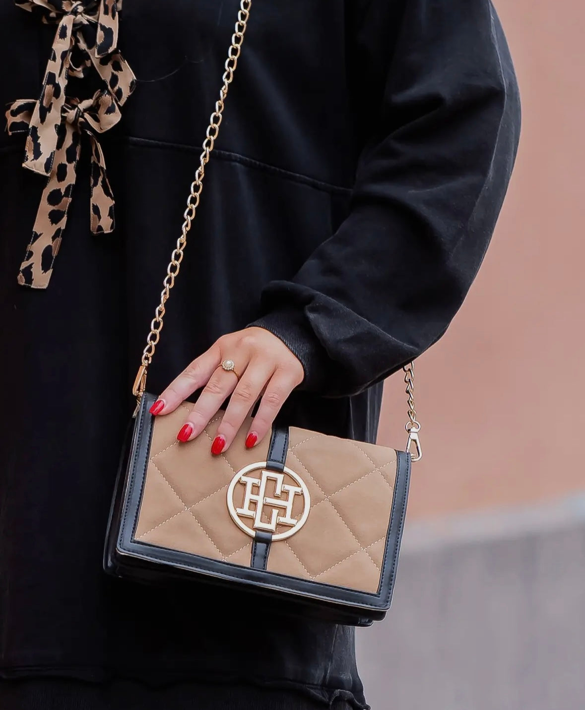 Latte Black Circle Logo Handbag