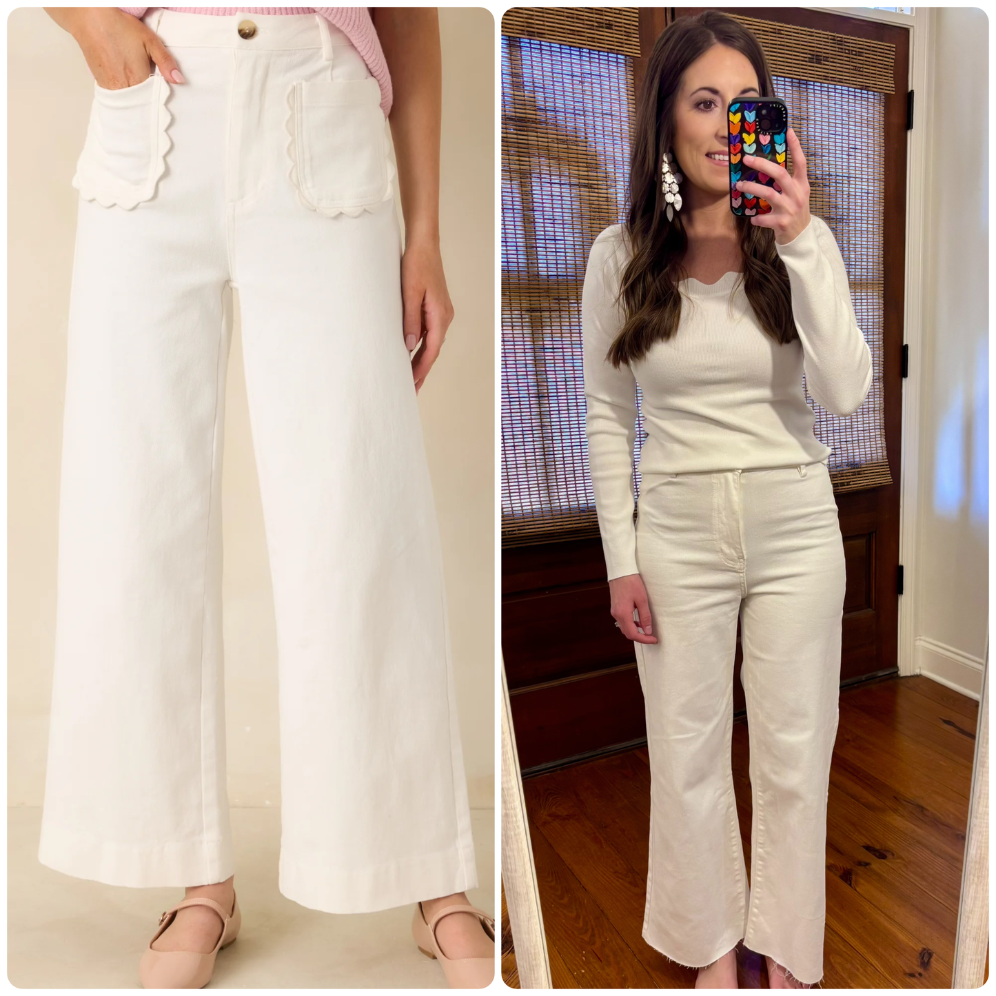 White Scalloped Pocket Pants