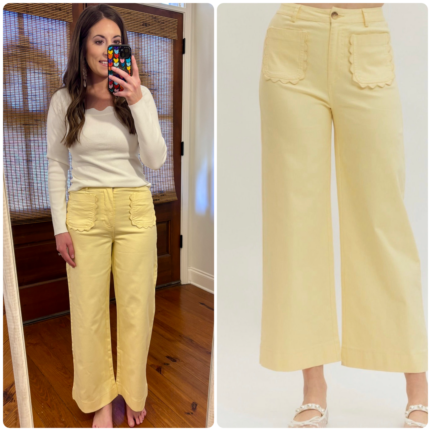 Yellow Scalloped Pocket Pants