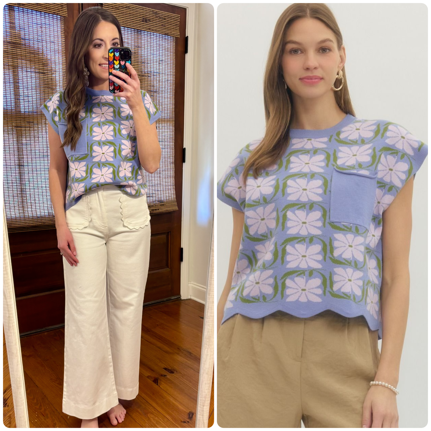 Lavender Sleeveless Floral Sweater