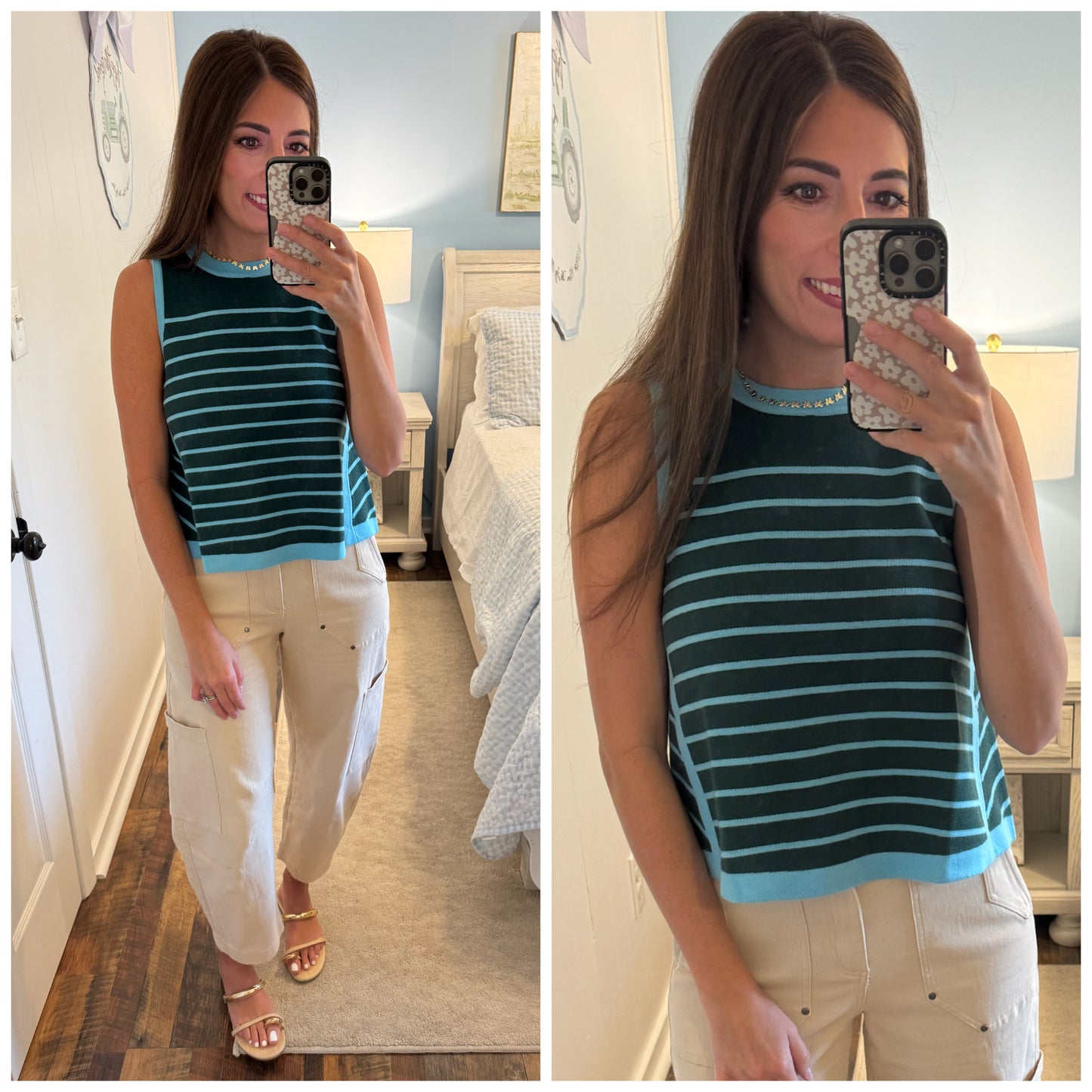 H Green Striped Tank