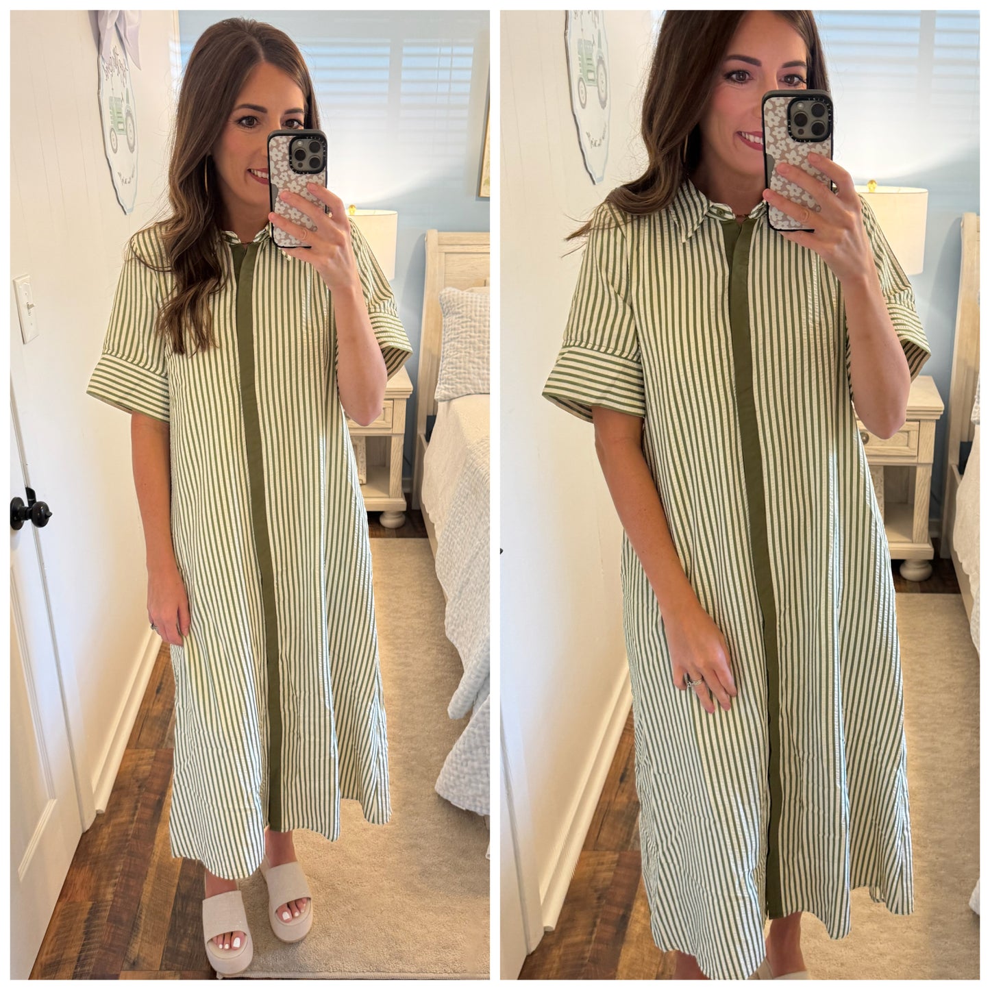Olive Striped Midi