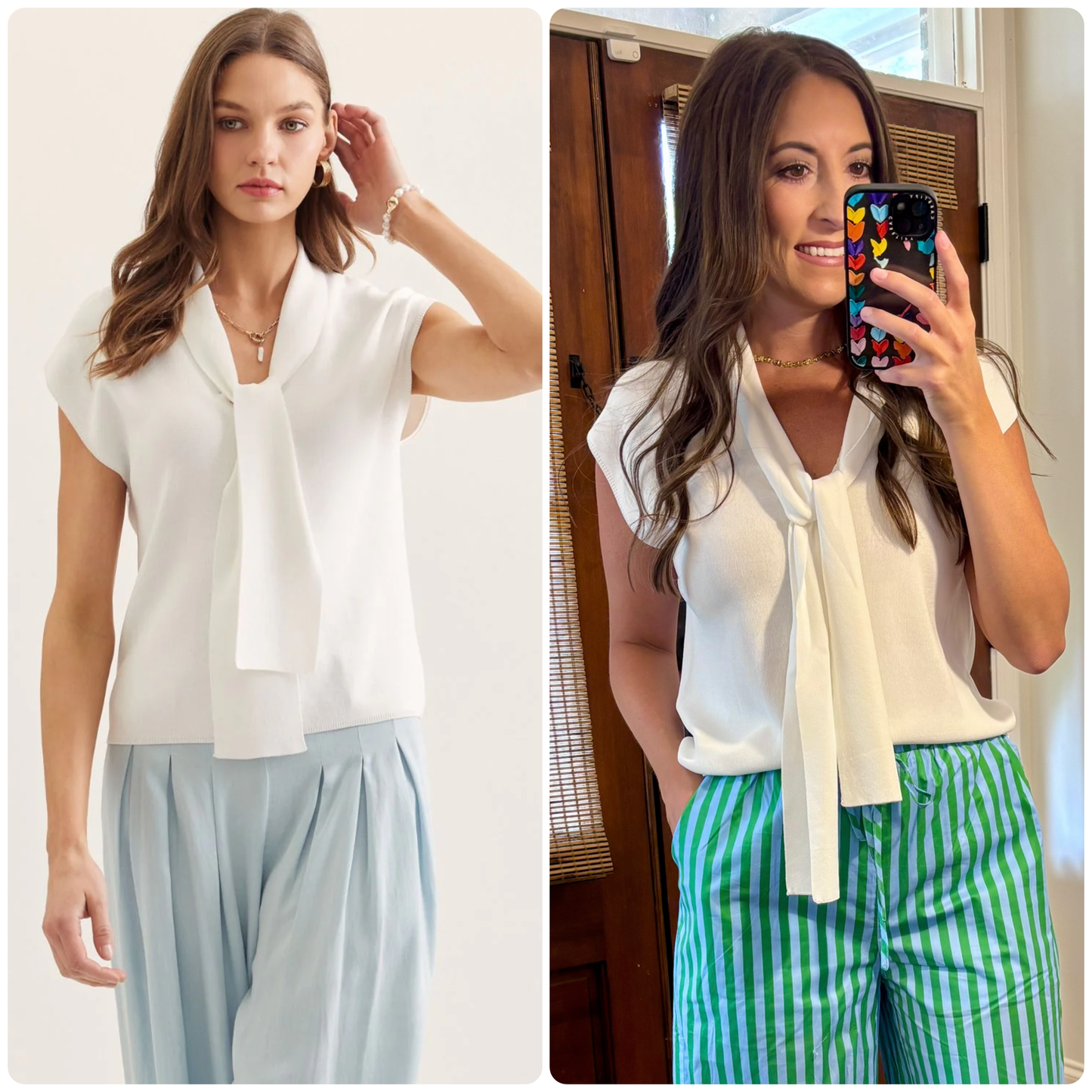 White Neck Tie Top