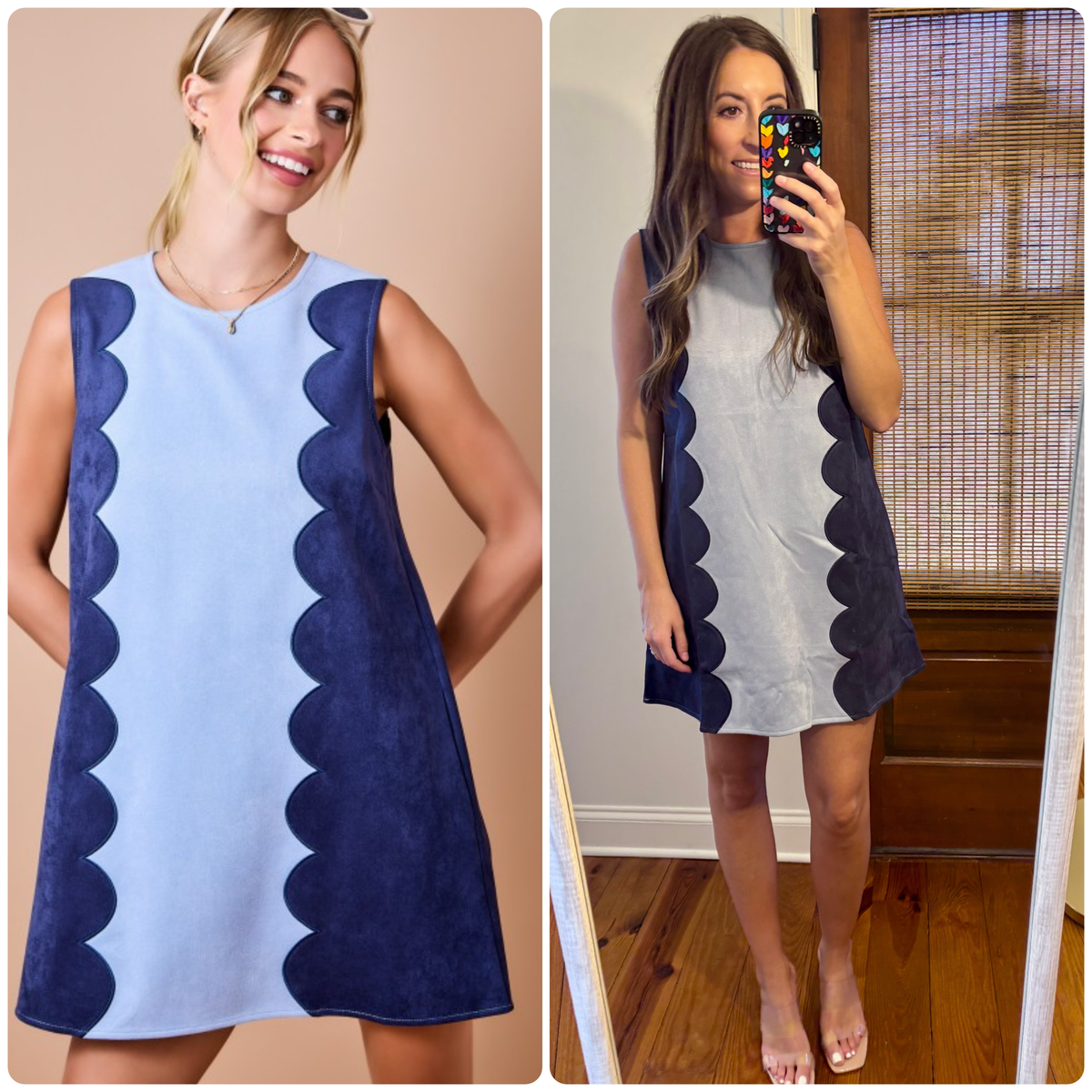 Blue/ Navy Suede Colorblock Dress