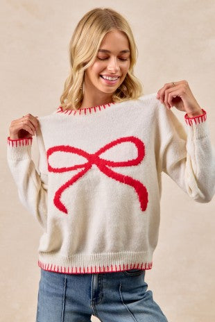 Ivory Red Bow Sweater