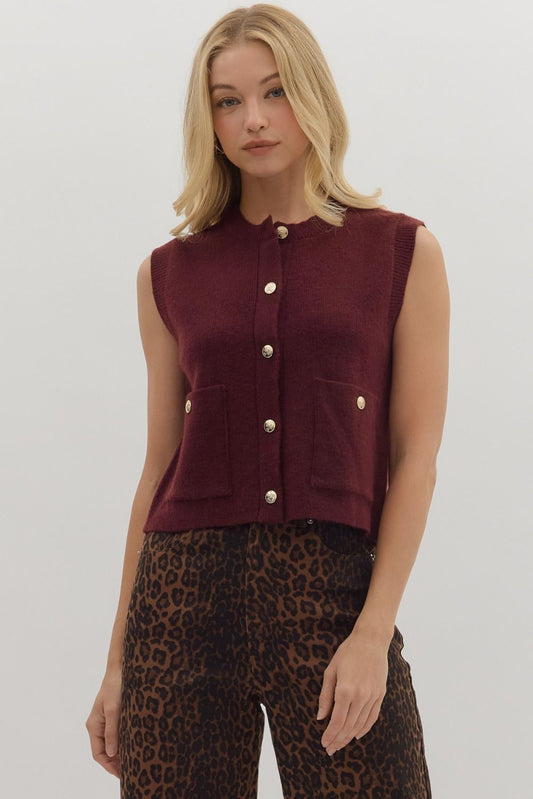 Wine Sweater Knit Top