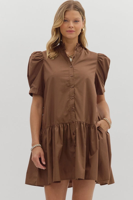 Brown Puff Sleeve Dress