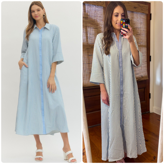 Blue Striped Midi Dress