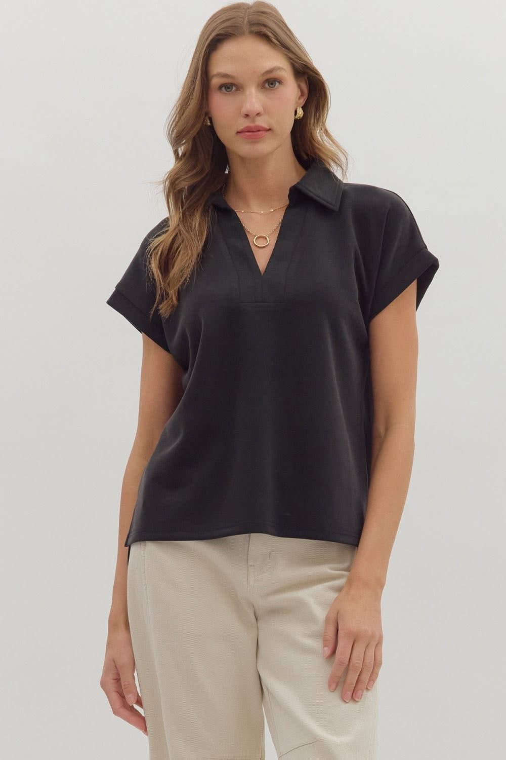 Black Cuffed Short Sleeve Top