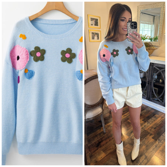 Blue Flower Sweater