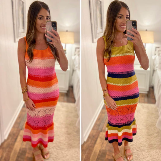 Navy/Pink Knit Dress