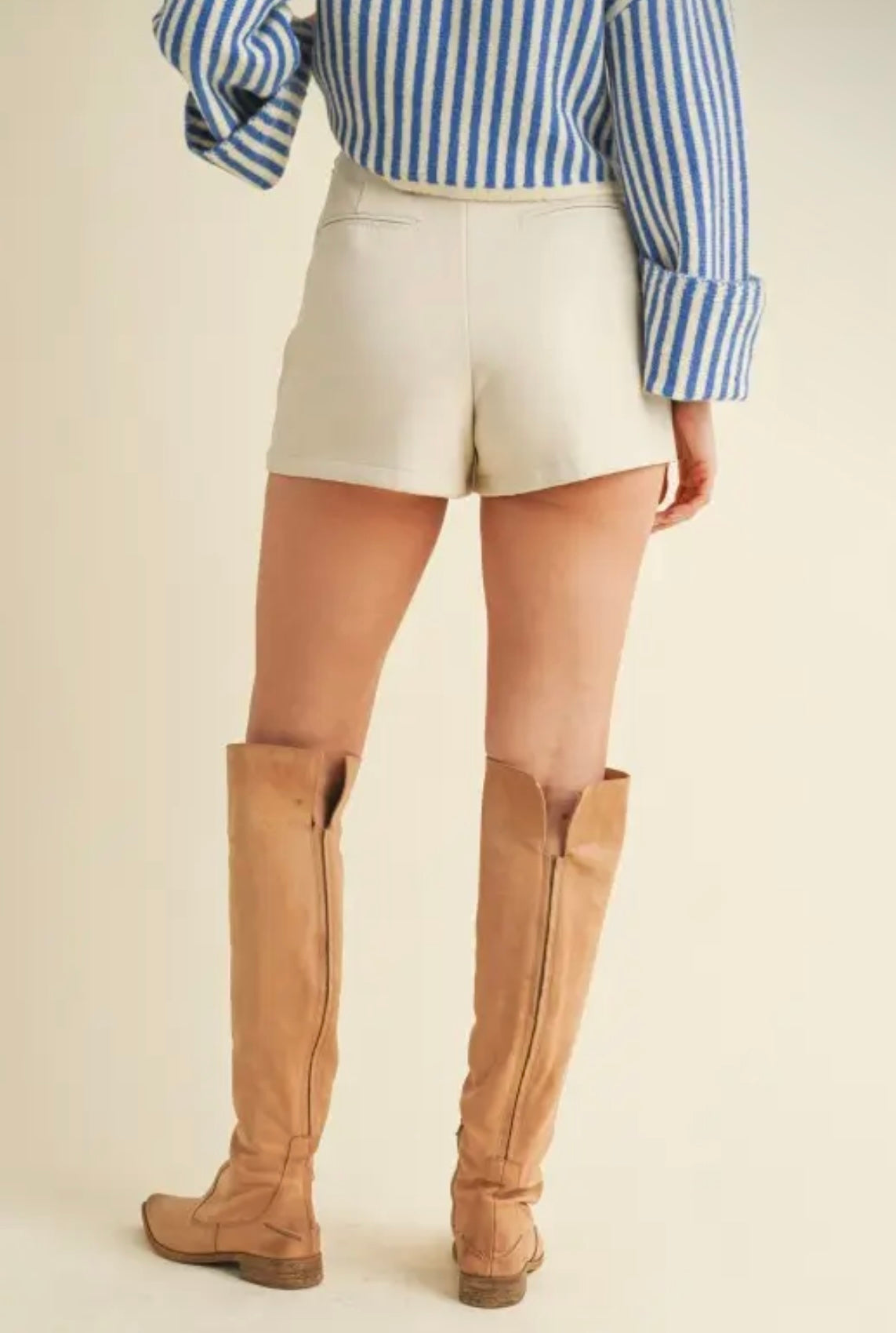 Cream Faux Leather Wrap Shorts