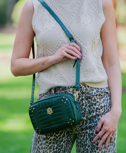 Hunter Green Studded Crossbody