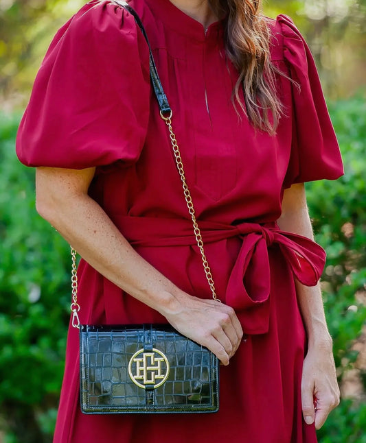 Black Patent Circle Logo Handbag