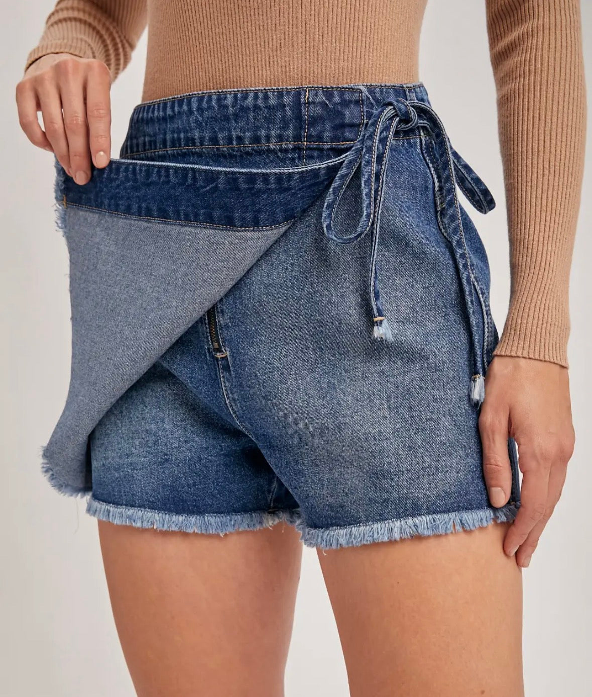 Denim Overlap Skort- Dark
