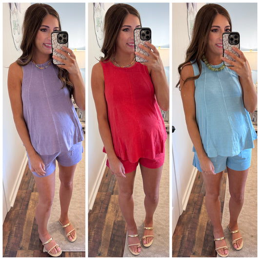 Round Neck Top and Short Set