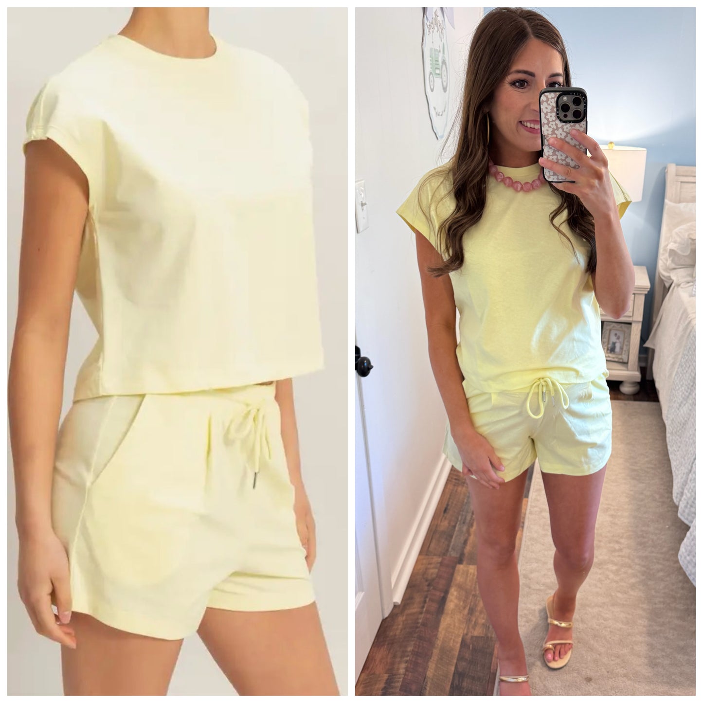 Cap Sleeve Boxy Top and Short Set- Pale Yellow