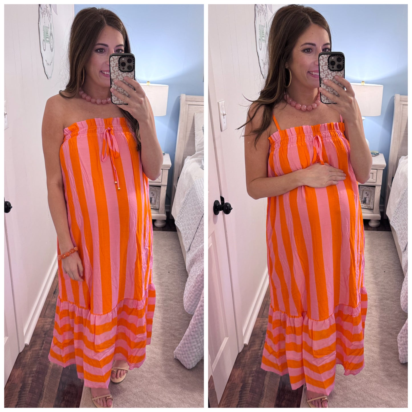 Pink Orange Striped Midi