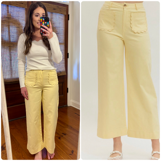 Yellow Scalloped Pocket Pants