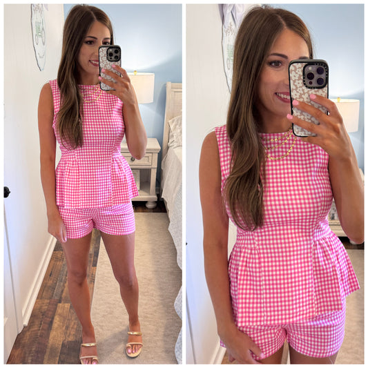 Pink Gingham Top and Short Set