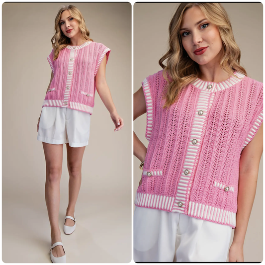 Pink Knit Sweater Vest