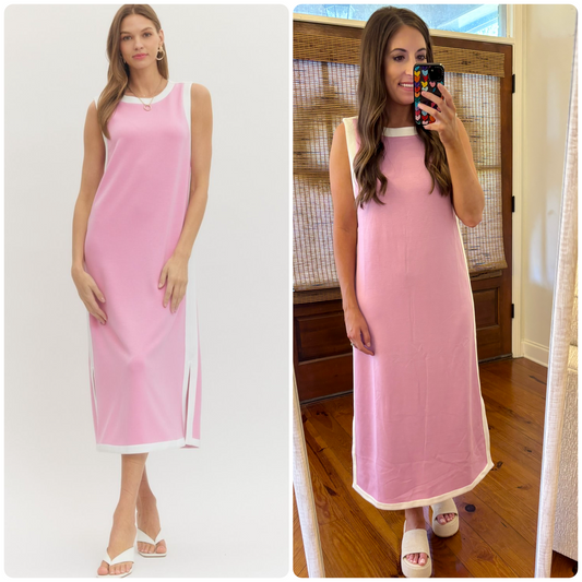 Pink Solid Sleeveless Midi