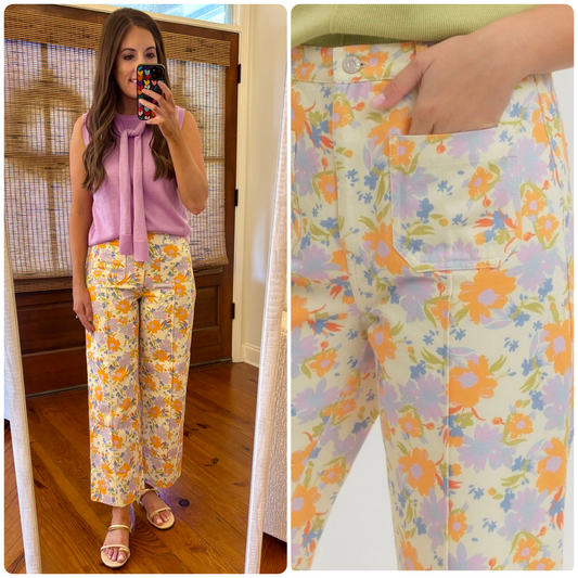 Multi Floral Cropped Pants
