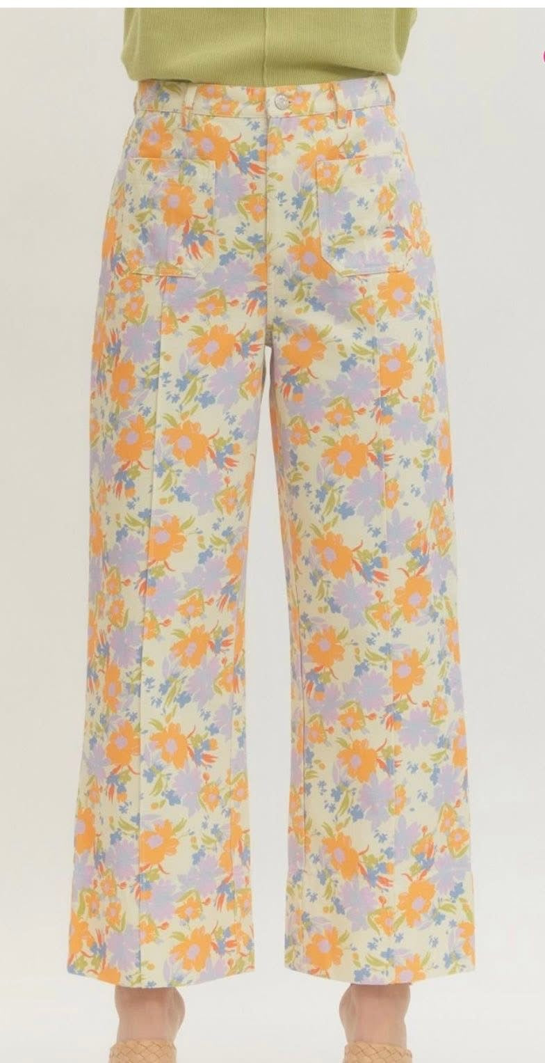 Multi Floral Cropped Pants