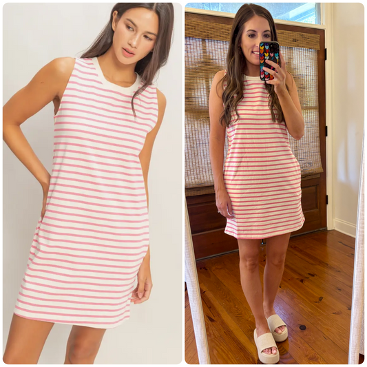 Pink Striped Sleeveless Mini Dress
