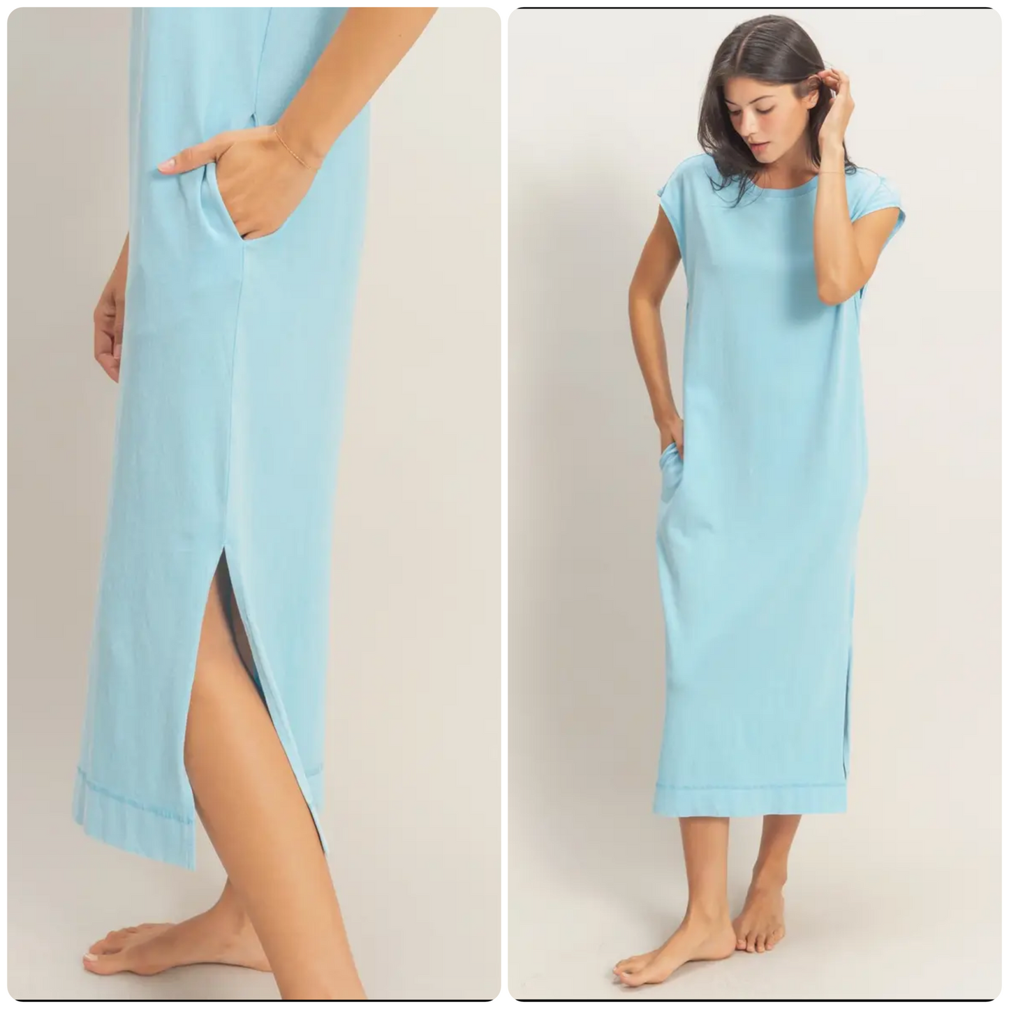 Blue Mineral Wash Midi Dress
