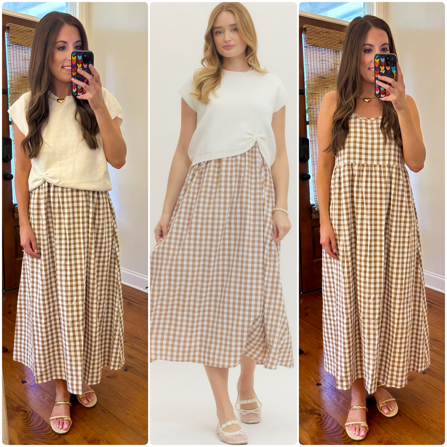 Two Piece Gingham Midi Dress