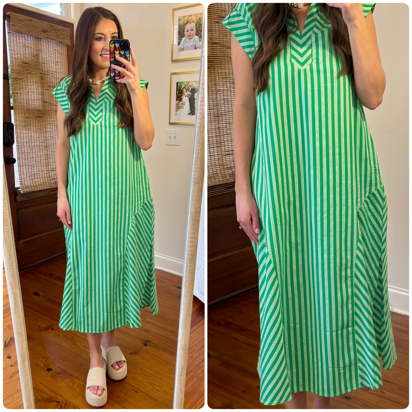 Green Striped Midi Dress