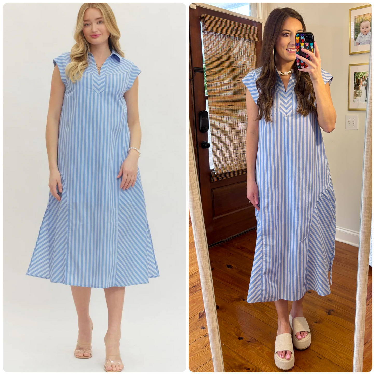 Blue Striped Midi Dress