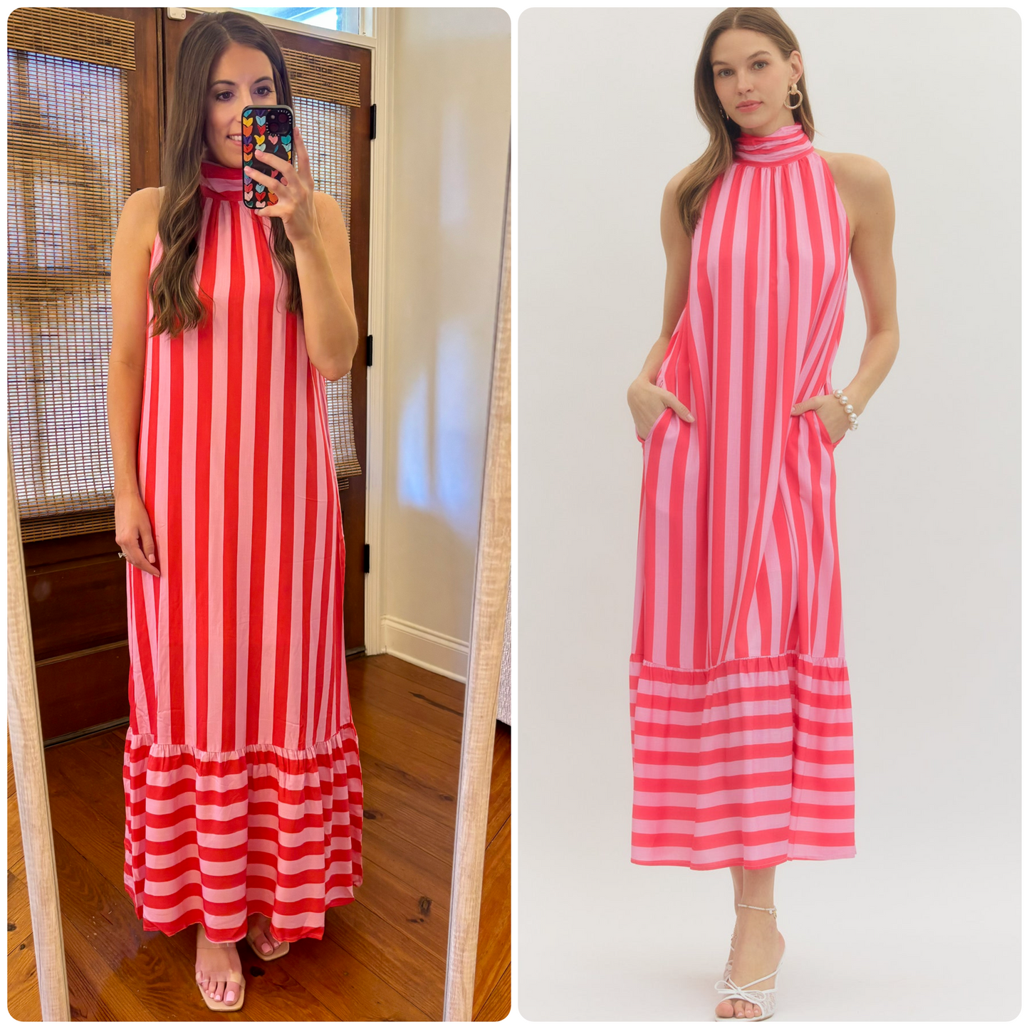 Pink Striped Midi Dress
