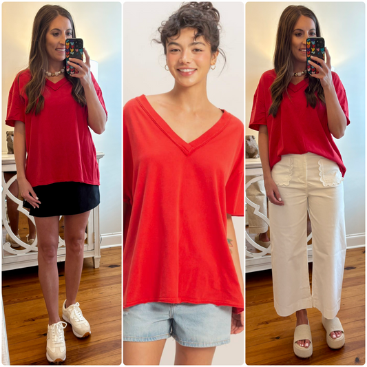 Red Washed Oversized Tee