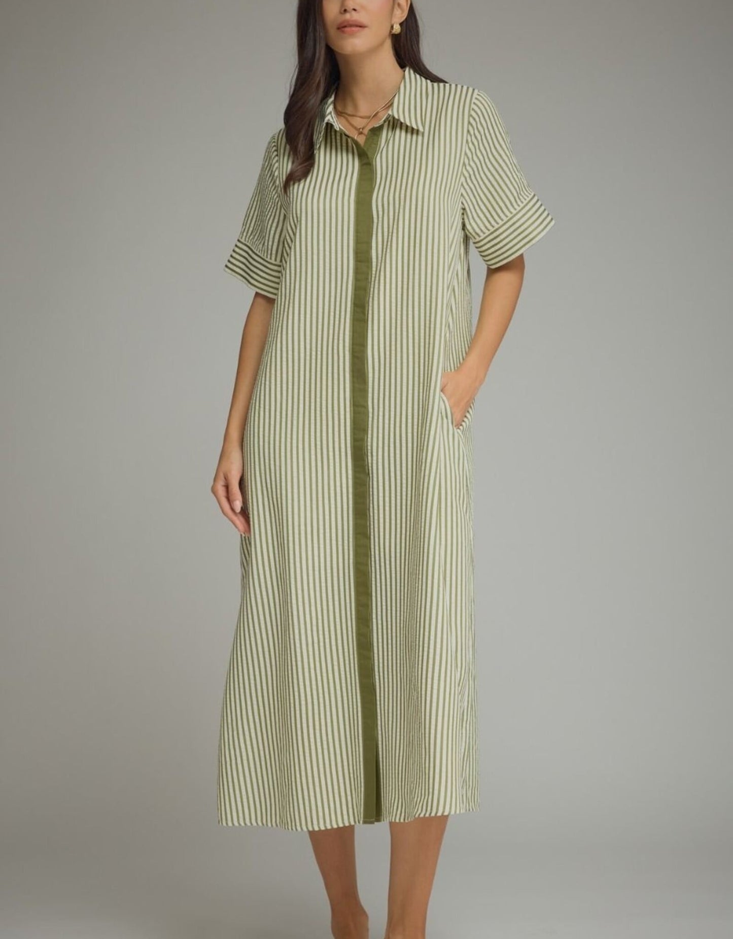 Olive Striped Midi
