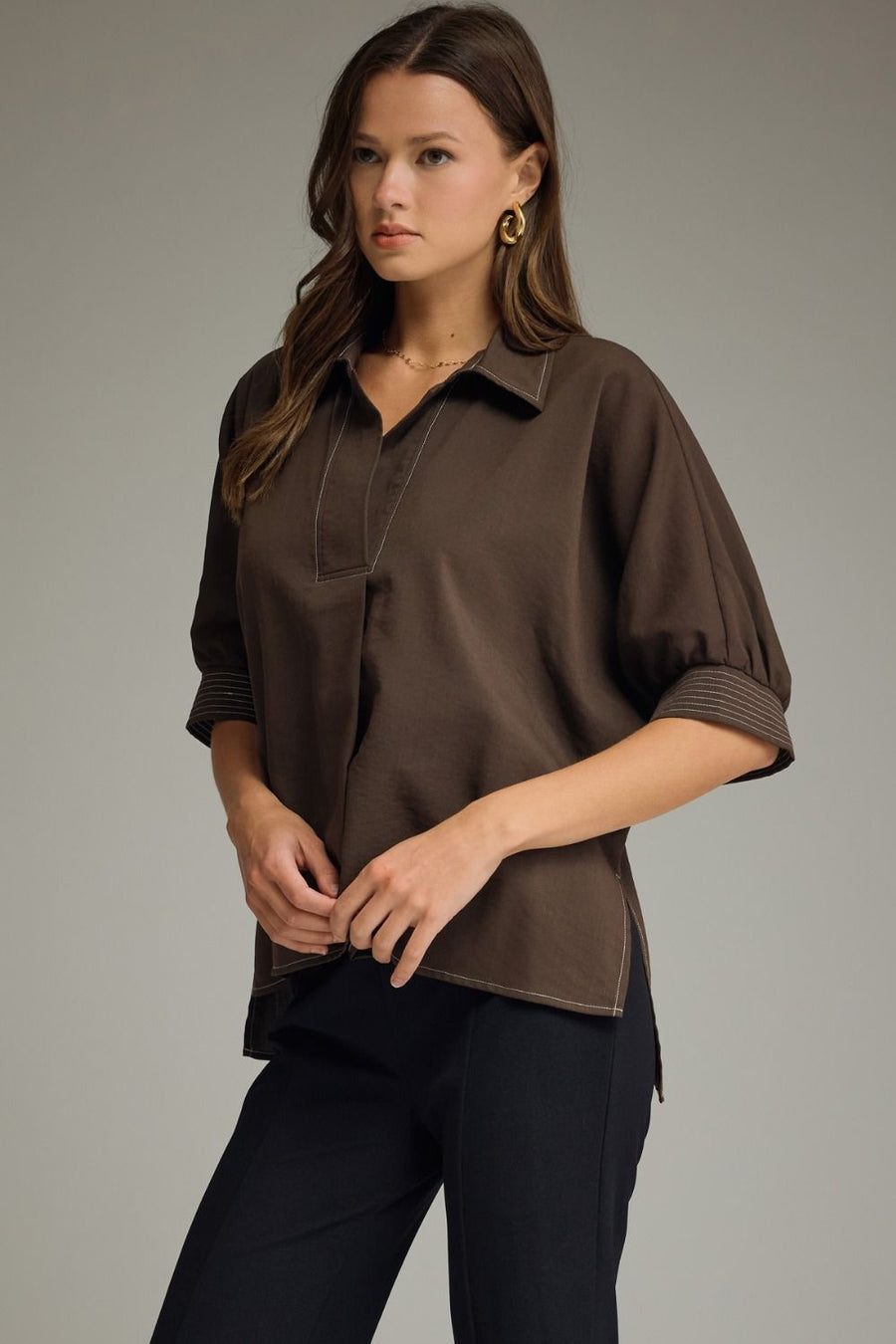Brown Stitch Top