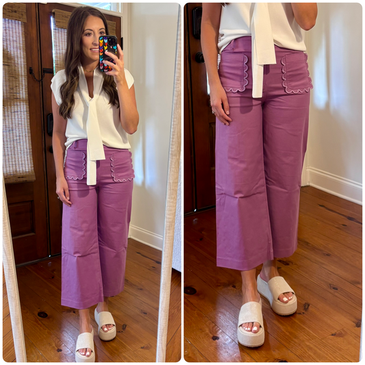 Purple Scalloped Pocket Pants