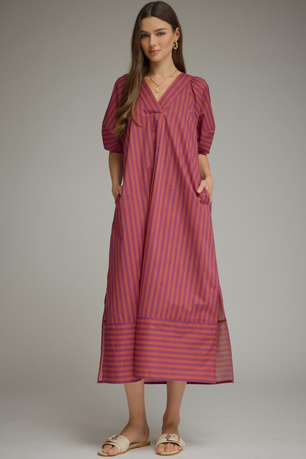 Plum Striped Midi Dress