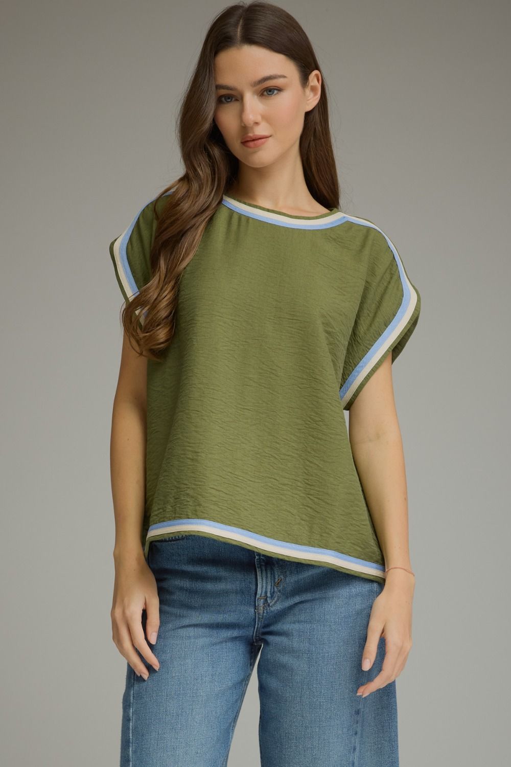 Olive Solid Round Neck Top