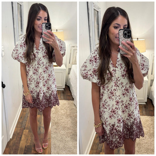 Burgundy Embroidery Dress