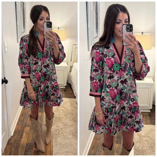 Plum Floral Print Dress