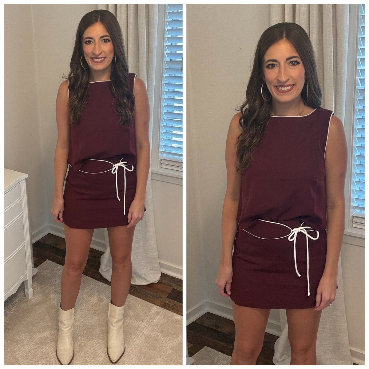 Maroon Piping Skort Set