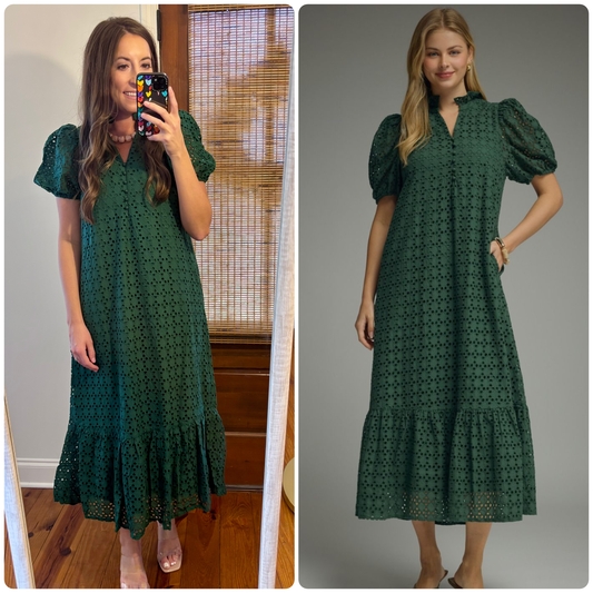 Hunter Green Eyelet Dress