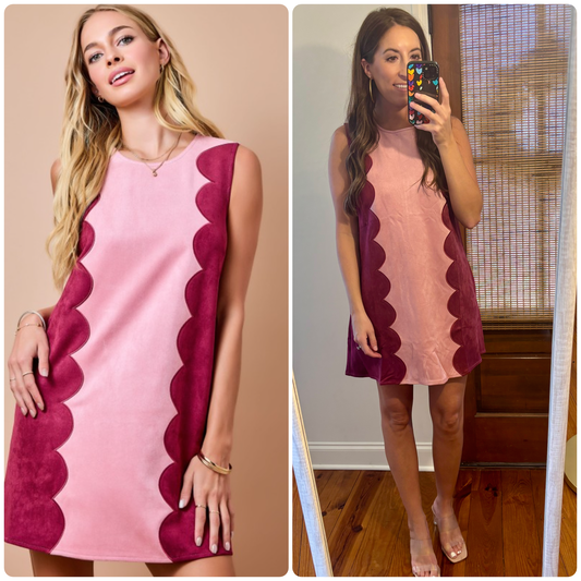 Pink/Wine Suede Colorblock Dress