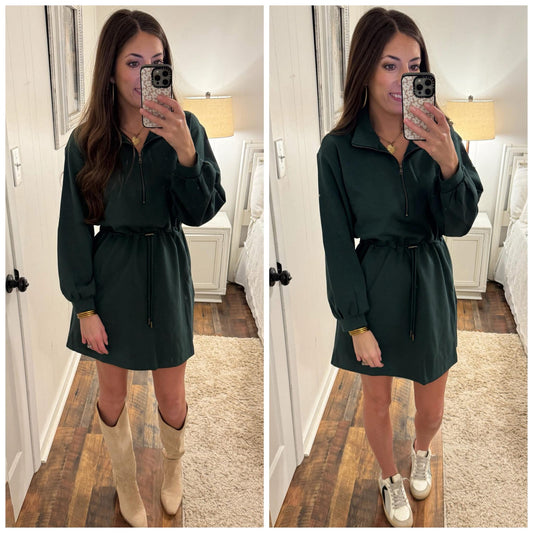 Hunter Green Drawstring Dress