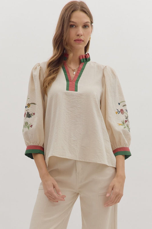 Ecru Embroidery Top