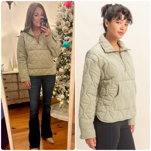 Sage Quilted Half Zip Pullover